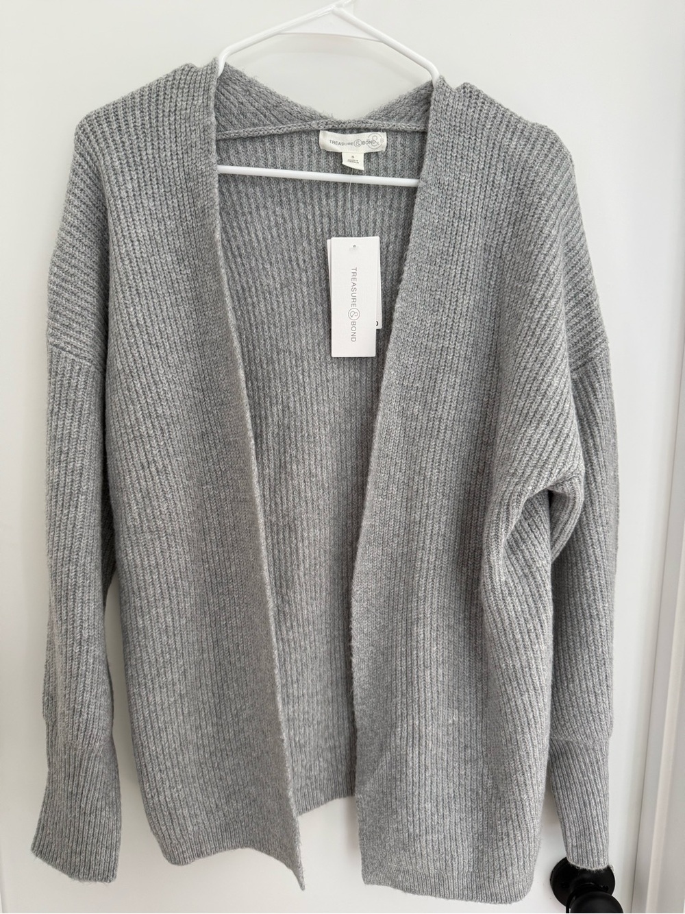 Treasure & Bond Light Gray Ribbed Open-Front Cardigan